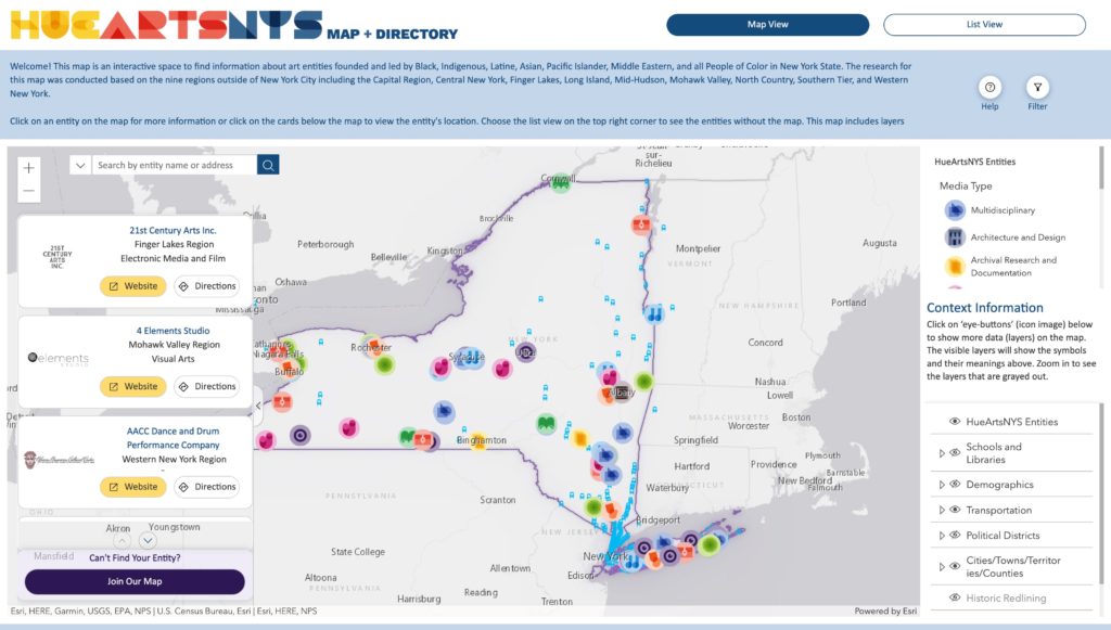 Screen grab of Hue Arts NYS map tool
